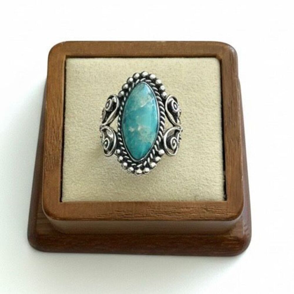 Brave Spirit Genuine Turquoise Marquise Ring – Sterling Silver & Copper Western